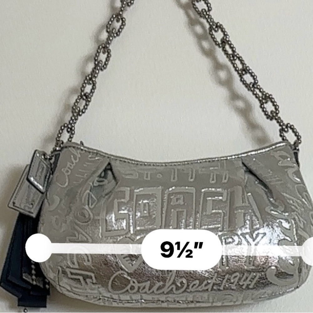 COACH POPPY LMTD ED ETCHED SILVER METALLIC STORY PATCH SATCHEL BAG - Picture 3 of 11